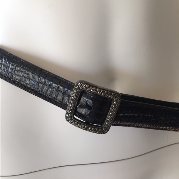 VTG Judith Jack black embossed leather belt w/sterling silver marcasite buckle main image 6